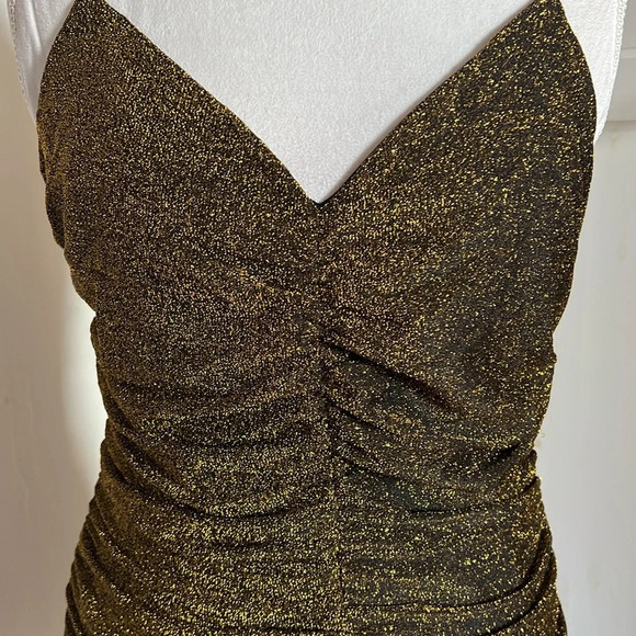 Lulus Striking Moves Gold Metallic Ruched Bodycon Mini Dress - NWT - Size L - Picture 5 of 11